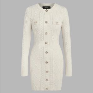 Cider Knit Solid Round Neckline Button Sweater Cream Ivory Dress NWOT